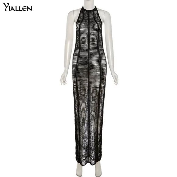 Summer Sexy Hollow Out See Through Sleeveless Beach Cover Long Dress - Picture 2 of 7